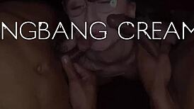 gorgeous tattooed brunette babe rides cocks in wild gangbang creampie