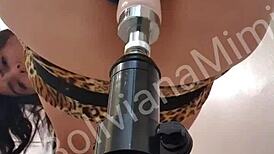 Latina pussy hammered by relentless sex machine in kitchen