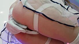 SEXY TATTOO SLUT LILITH LIBER FUCKS GLASS DILDO DEEP IN SHAVED PUSSY ON BED!