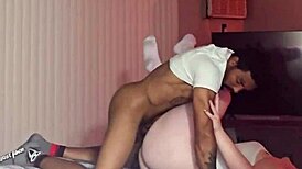 Black guy digs deep in white girls guts