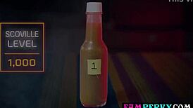 stepsisters' hot sauce contest turns into stepbro threesome blowjob and fucking