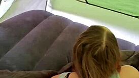 early morning camping pov, wife bends over for risky outdoor doggystyle cumshot