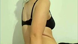 Slutty British girlfriend teases with dildo on webcam in horny solo pov