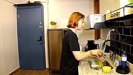 quick kitchen fuck before party with swollen tight pussy and big cock