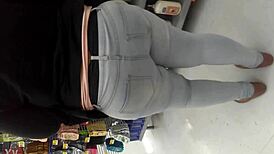 Filming the chubby woman shopping at the supermarket casually