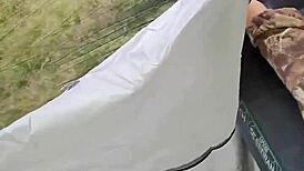 early morning camping pov, wife bends over for risky outdoor doggystyle cumshot