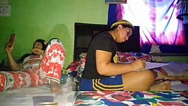 i rub my fat pussy while stepsis does college homework