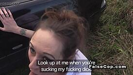 Hey wanna see this tattooed babe get fucked hard in the police car backseat?