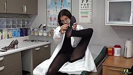 aria nicole lies back as doctor tampa massages her tattooed feet toes and soles close-up on beat2feet