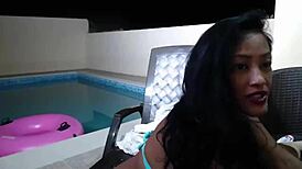 poolside asian maxine x fingers wet cunt endlessly at night