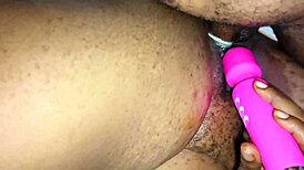 my horny girlfriend begs for vibrator deep in her big pussy lips while i fuck