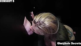 hot busty blonde slurps juicy cocks deep at gloryhole secrets