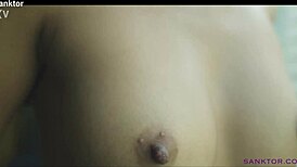 Asian skinny maid undresses and teases in costume