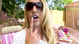 cute blonde Jessi Stone poolside pov deepthroats huge cock for massive facial cum