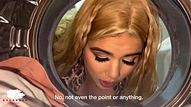 Chubby Blonde Hooks Up With Young Guy In Laundry Room