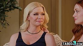 Scarlet Skies cheers up her milf stepmom with taboo lesbian licks