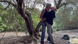 wife's sneaky doggy tease in public park