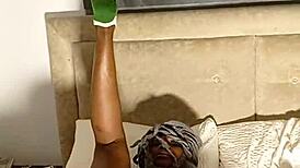 hotel caretaker feels so good fingering her soft wet curvy pussy in costume