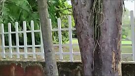 curvy brazilian wife teases muscular gatekeeper with deepthroat blowjob then moans in outdoor creampie fuck at home