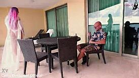 young bimbodoll teases her driver on balcony? wanna watch?