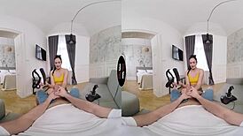 vr taboo feels insanely real as busty brunette gives pov titjob handjob blow