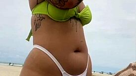 virgin takes my ass right in front of hubby on flashing beach