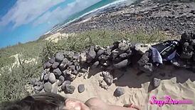 Rip Clothes Off Tanned Beach Babe for Doggy Pound and Cum Blast!