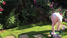 Sexy neighbor shows off big tits saggy ass and feet