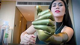Imagine latex gloves snapping on your skin as mistress teases in rubber fetish bliss
