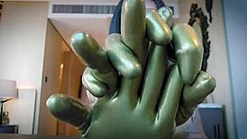 Imagine latex gloves snapping on your skin as mistress teases in rubber fetish bliss