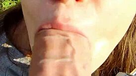 passionate pov outdoor blowjob ends in creampie for cute brunette
