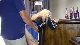 that cute blonde teen bends over for monster cock pounding