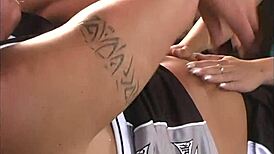 gauge grinds her shaved pussy on cock riding hard in lingerie with deepthroat foreplay