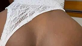 Skinny Ebony Gags on Monster Cock Sloppy Blowjob Before Anal Creampie