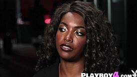 Big ass ebony babe and milf rip clothes stretching bubble butts post-workout group striptease