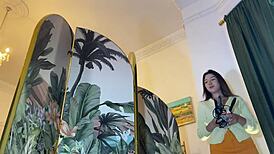 i try on sexy lingerie and miniskirts with this cute brunette backstage babe