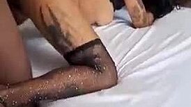 ebony babe's pierced saggy tits fucked by huge cock