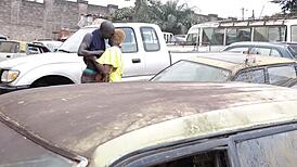 mechanic's long cock bareback anal makes her squirt deep in garage car fix