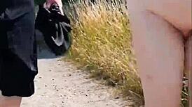 granny's 66 year old feet flash turns me on in sunny forest walk