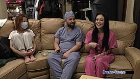 what happens backstage when dr tampa gloves up blaire celeste's pierced nipples and shaved pussy in latex?