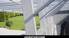 Blindfolded kitty li gags on two monster cocks in double penetration threesome