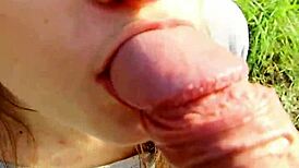 passionate pov outdoor blowjob ends in creampie for cute brunette