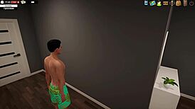 Bookworm teacher milf jerks huge cock in shower gameplay