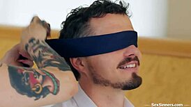 my wife cheats right under blindfolded hubby's nose with deepthroat anal double dp