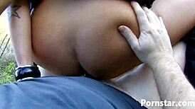 police lady jordan perry bends over for mmf threesome double anal penetration outdoors