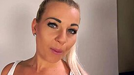 Sexy blonde Lucy deepthroats for messy facial cumshot finish