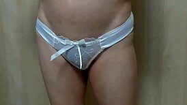 WOW check her gym shorts bloomers anal plug tease thru see-thru panties!!