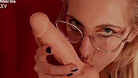 blonde teen with small tits tight pussy uses crazy tongue licking huge cock close-up handjob