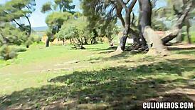 colombian babe drops to knees sucking cock deep in crowded public park outdoors