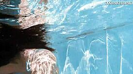 Lana the skinny Hungarian swims poolside showing juicy tits ass